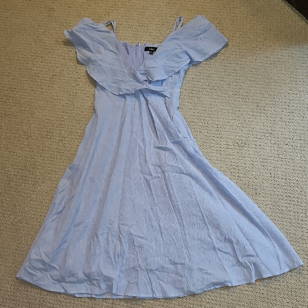 Lulu's Blue Midi Sundress with Flutter Sleeves (0200) - Picture 12 of 16